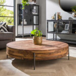 120 Cm Couchtisch In Rund Aus Nussbaum Massiv – Teriako In Couchtisch Rund Holz